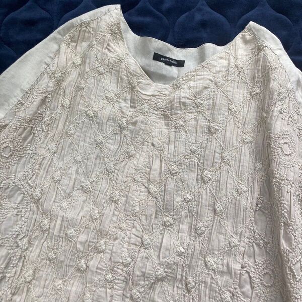 pas de calais リネンコットン刺繍ブラウス カットソー ゆったり ベージュ