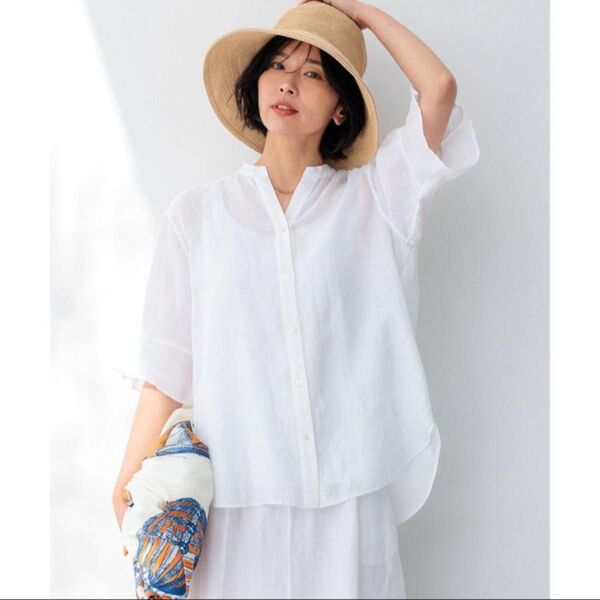 23区 LIBECO リネン デザインスリーブ ブラウス スキッパー 白 サイズ36
