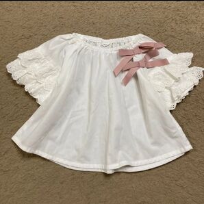 美品 ママラク フリル袖リボンブラウス 白 サイズ80