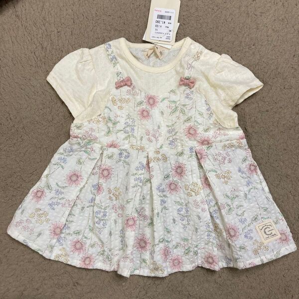 新品 conoco 花柄ボタニカル重ね着チュニックTシャツ サイズ90