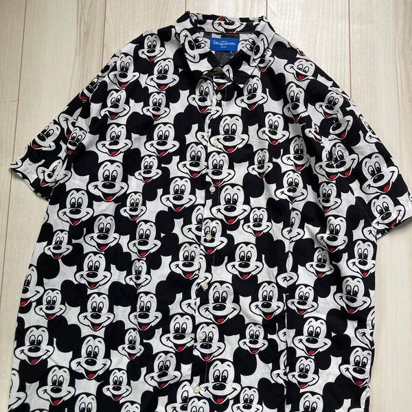 ディズニーリゾート公式 ミッキーフェイス 総柄シャツワンピース M〜L
