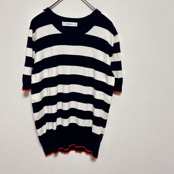 zara knit ザラ ボーダー 半袖 Mサイズ レーヨン混