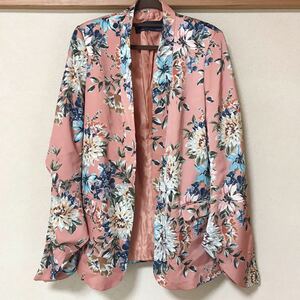 C 美品 ZARA BASIC ザラベーシック ボタニカル柄ジャケット EUR USA Mサイズ相当 サーモンピンク　花柄