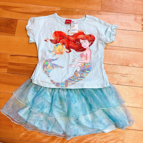 Disney キッズ Tシャツ チュールスカート セット リトルマーメイド アリエル 水色 100〜120cm