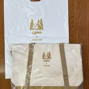 【新品未使用】トートバッグ ヤナセ オガワ コラボ YANASE ogawa キャンプ キャンバス ベージュ マチあり ノベルティ