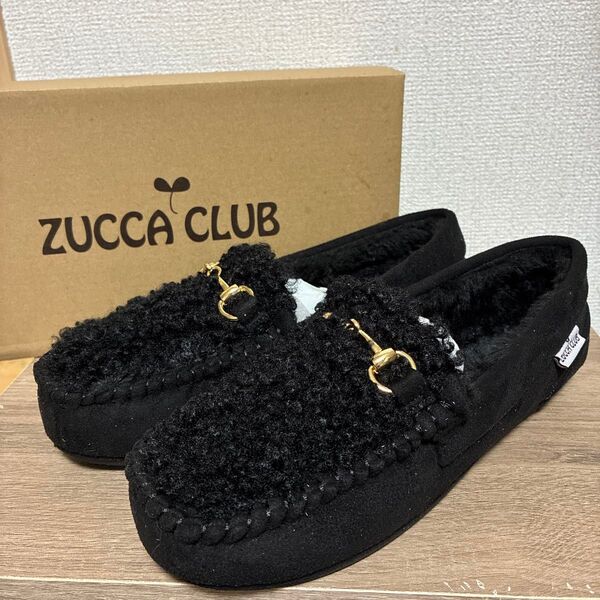 23cm zucca club ズッカクラブ インナーフェイクファー もこもこビットローファー 黒 ブラック