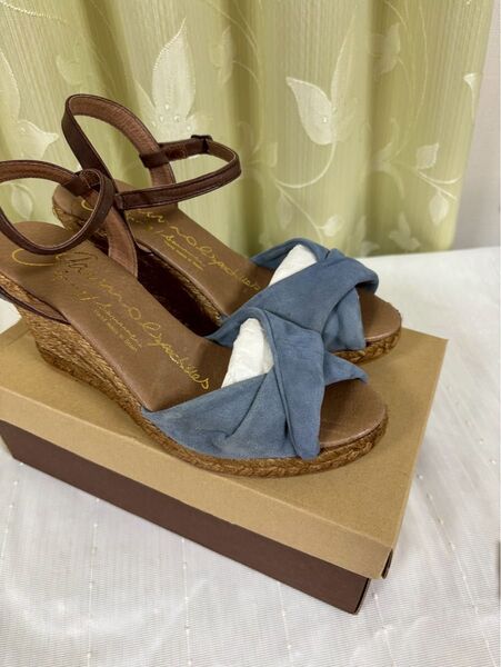 Gaimo Espadrilles ウェッジソールサンダル 本革 デニムブルー 24.5cm