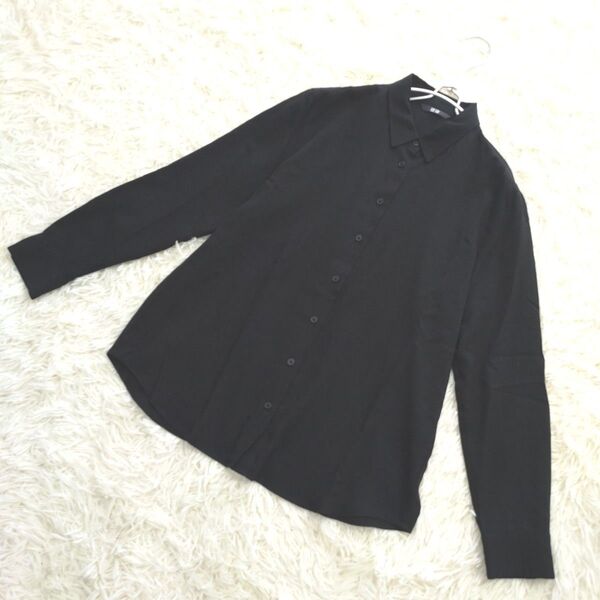 UNIQLO ユニクロ 長袖 トップス ブラウス シャツ レギュラーカラー ブラック 黒 M