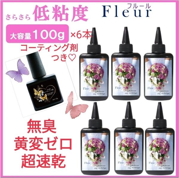 サラサラ低粘度レジン液フルール100g×6本大人気コーティング剤つき☆