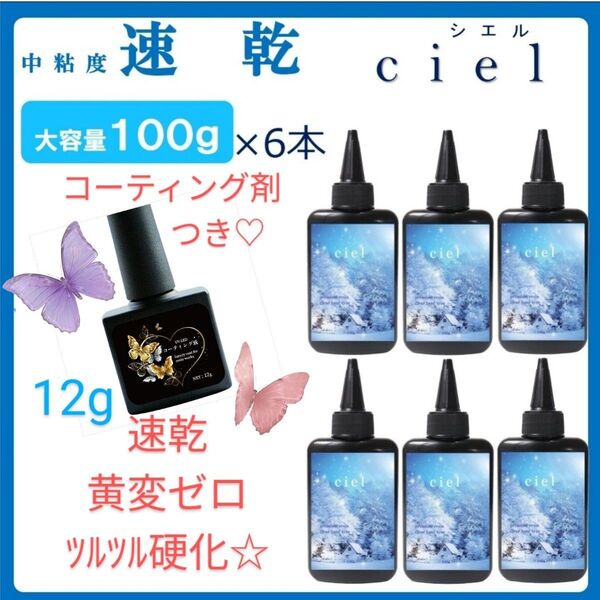 速乾&直射日光でも黄変ゼロ LEDレジン液シエル100g6本大人気コーティング剤つき☆