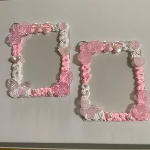 2個セット トレカケースデコ ハンドメイド ピンク ホワイト