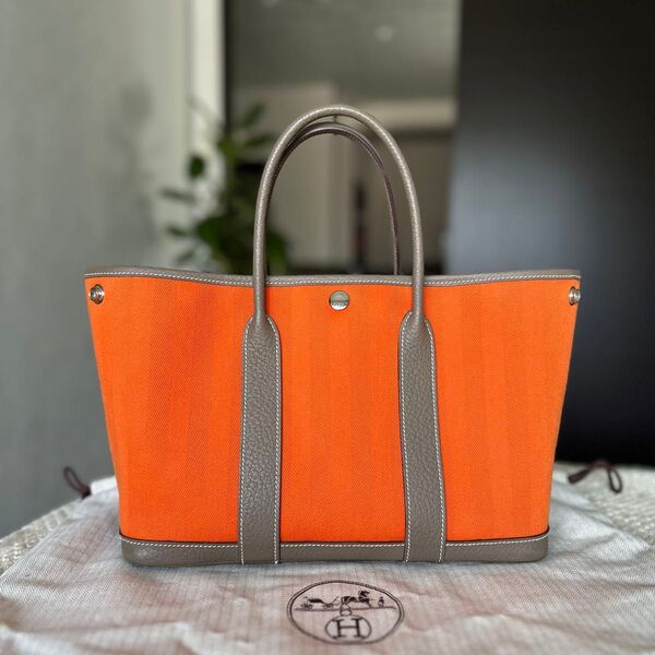 HERMES ガーデンパーティ TPM フー オレンジ エトゥープ トートバッグ
