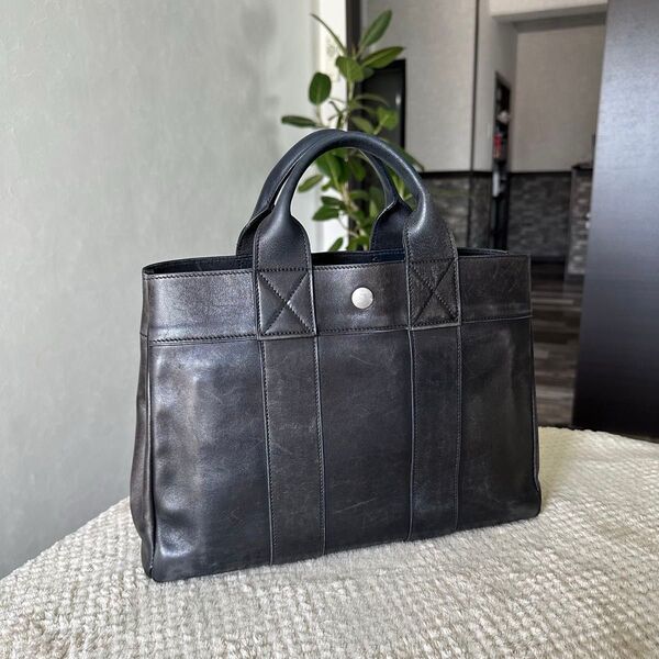 HERMES エルメス フールトゥ PM ブラック オールレザー トートバッグ
