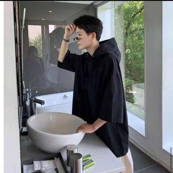 夏服 メンズ シャツ 半袖 黒 2XL (XXL・3L) カジュアル おしゃれ ビッグシルエット 薄手
