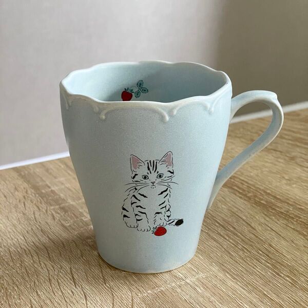 新品未使用 キャットトリオ マグカップ 日本製 350ml 猫 ねこ 水色