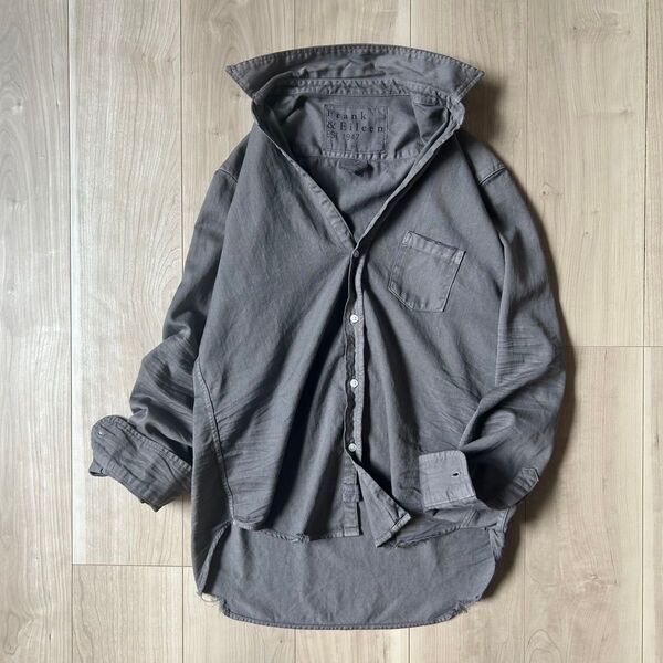 希少*フランクアンドアイリーン STONE WASH INDIGO スキッパーシャツ 黒デニム ダメージ加工 ゆったりXXS