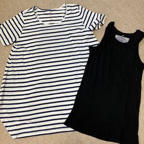 【ハートマーケット】2枚セット☆半袖&ノースリーブ☆タンクトップ☆M☆ボーダー★ブラック★used品★お値引き不可★