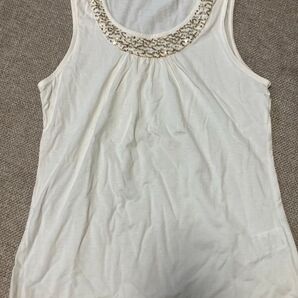 スパンコール付きノースリーブ☆タンクトップ☆LL☆アイボリー★used品★お値引き不可★カットソー