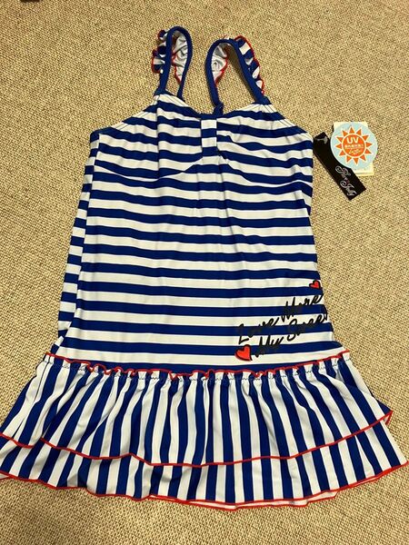 160㎝★ワンピース水着【未使用】ボーダーワンピース★白青★スイムウェア★女の子★カップ別売り★お値引き不可
