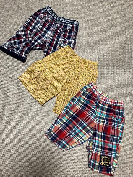半ズボン3枚セット☆100㎝★チェック★ハーフパンツ★ボトムス★キッズ★男の子★子供服★used品★お値引き不可