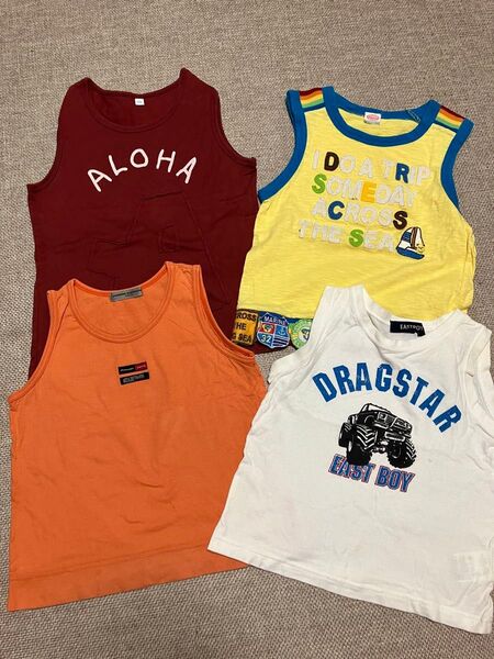 タンクトップ4枚セット☆120&130㎝★ノースリーブ★トップス★キッズ★男の子★子供服★used品★値引き不可★穴あき&シミあり