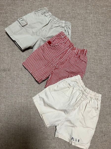 【LEEL】半ズボン3枚セット☆90㎝★チェック★ハーフパンツ★ボトムス★キッズ★女の子★子供服★used品★お値引き不可