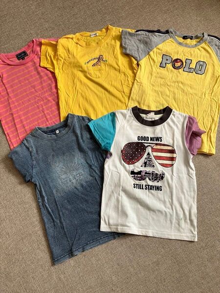②穴あき&シミありの半袖Tシャツ5枚セット☆120㎝★英字プリント★キッズ★男の子★子供服★used品★お値引き不可★