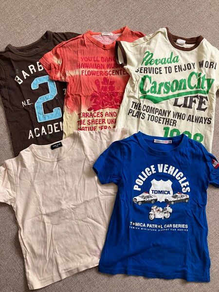 ③穴あき&シミありの半袖Tシャツ5枚セット☆120㎝★英字プリント★キッズ★男の子★子供服★used品★お値引き不可★