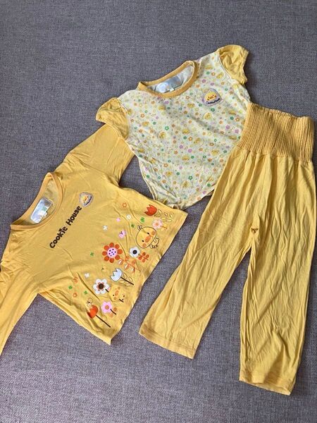ひよこパジャマ3点セット☆100㎝☆腹巻き付き★キッズ★女の子★子供服★used品★お値引き不可★長袖パジャマ 上下セット