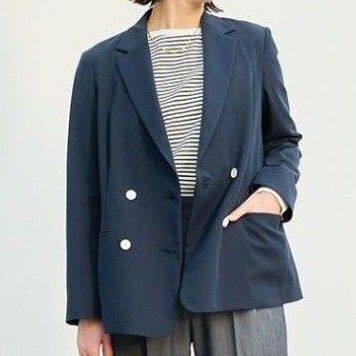 【UNITED ARROWS】テーラードジャケット クリスプツイル ダブル ネイビー Мサイズ