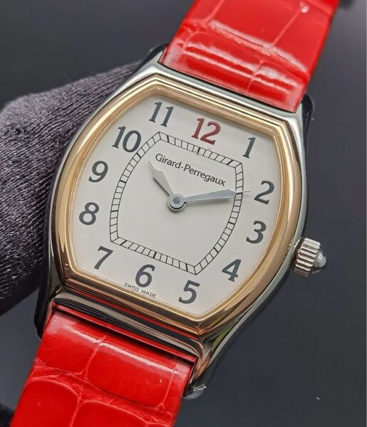 中古 ジラールペルゴ GIRARD-PERREGAUX リシュビル 2602 白文字盤 K18 SS 2針 レディース 自動巻き