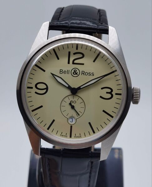 中古 ベル&ロス BELL&ROSS ヴィンテージ BR123-95 SS デイト スモールセコンド ベージュ メンズ 自動巻き