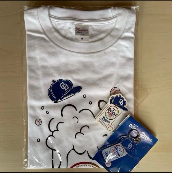 【未開封】オリオンビール×中日ドラゴンズ コラボ Tシャツ(M)&アクリルキーホルダー&ステッカー(3点セット)★