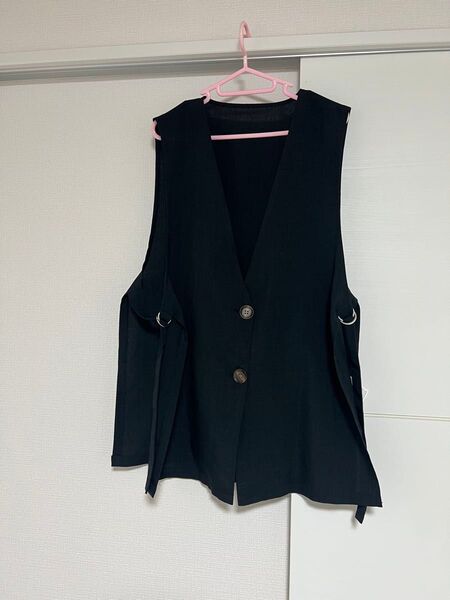 SPRAY PREMIUM☆サイドベルトテーラードジレ☆黒ブラック☆M