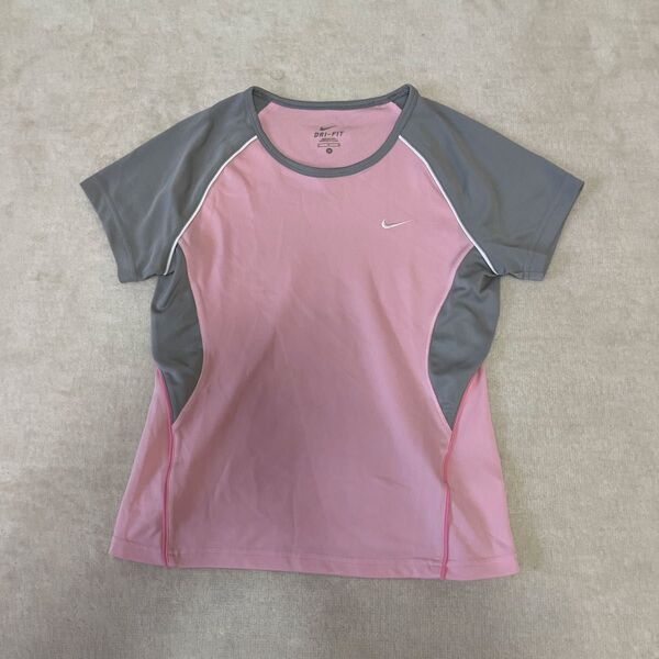 NIKE DRI-FIT ピンク 半袖Tシャツ レディース ナイキ ドライフィット 速乾 グレー M トレーニング ランニング