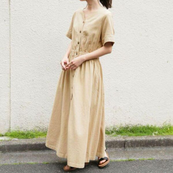 LOWRYS FARM アサコンマエボタンワンピース ベージュ ワンピース フロントボタン F