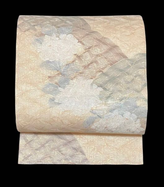 夏帯 紗 よろけ すくい織 袋帯 六通柄 正絹 紫陽花 美品 芯なし イ5567