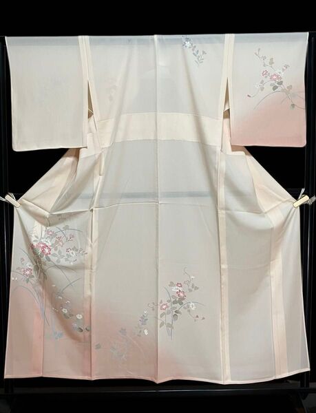 夏着物 絽 付下げ 訪問着 正絹 花文 染分け 暈し 美品 イ5603