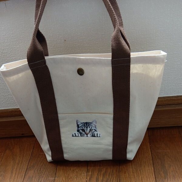 ハンドメイド トートバッグ (帆布、Sサイズ)男女兼用