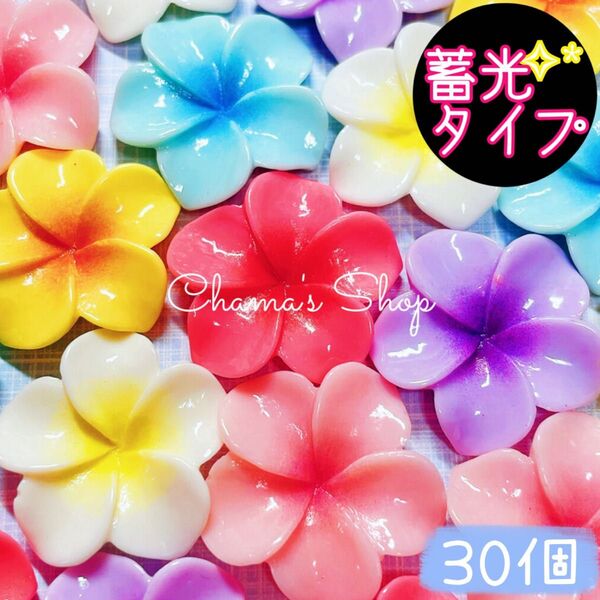【まとめ売り】30個 カラフルプルメリア(蓄光) デコパーツ カボション ミニチュア B-40