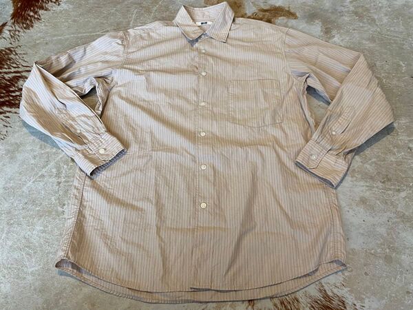Uniqlo U 長袖 シャツ L コットン ストライプ トップス ワイシャツ オフィス ビジネス カジュアル USED 中古