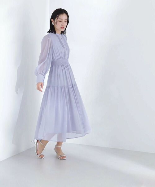 【natural beauty basic】シアー楊柳ギャザー ワンピース ラベンダー S