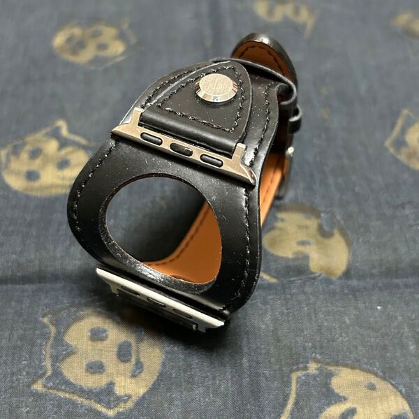 Apple Watch 交換用 レザーバンドベルト【黒】本革 ステンレス コンパチブル【良品】