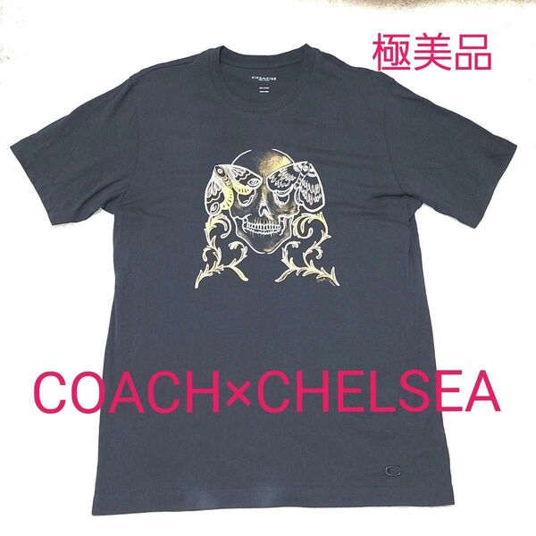 極美品 COACH コーチ チェルシー アートワーク スカル ドクロ Tシャツ ブラック 半袖Tシャツ 黒 お見逃しなく アート