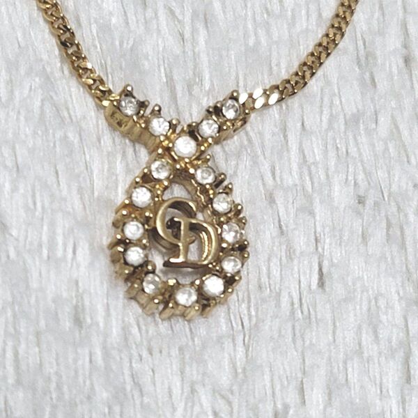 美品 Christian Dior ネックレス CDロゴ ビジュー ゴールド ラインストーン クリスチャンディオール アクセサリー