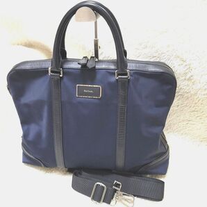 美品 ポールスミス ビジネスバッグ 2way ショルダーバッグ ネイビー 紺色 ブリーフケース ナイロン レザー ブラック