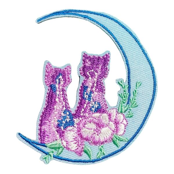 T-25【 アイロンワッペン 】 刺繍ワッペン アップリケ リメイク 月 三日月 ムーン MOON 猫 ネコ cat キャット