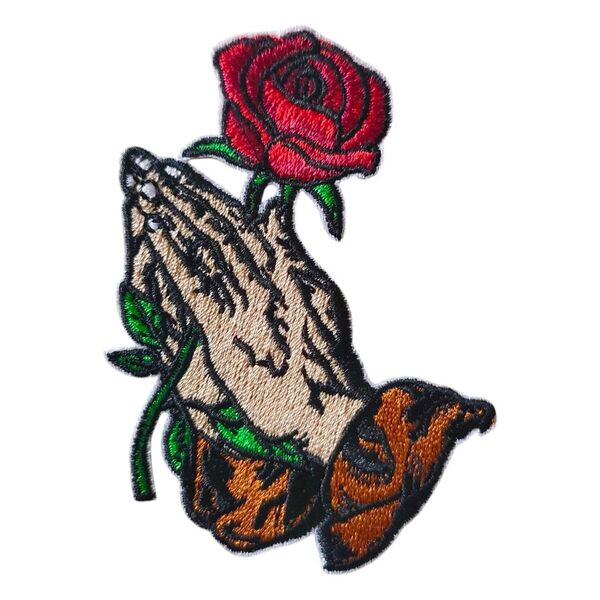 B-130【 アイロンワッペン 】 刺繍ワッペン アップリケ リメイク バラ 薔薇 ローズ Rose 祈り ワッペン wappen