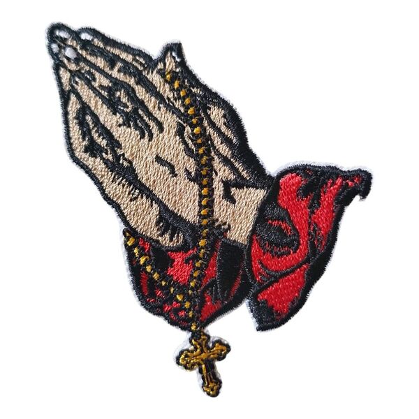 B-129【 アイロンワッペン 】 刺繍ワッペン アップリケ リメイク 祈り ロザリオ ワッペン patch パッチ wappen