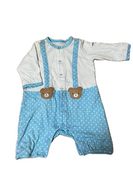 ミキハウス ベビー服 ロンパース 水色 ドット柄 70サイズ